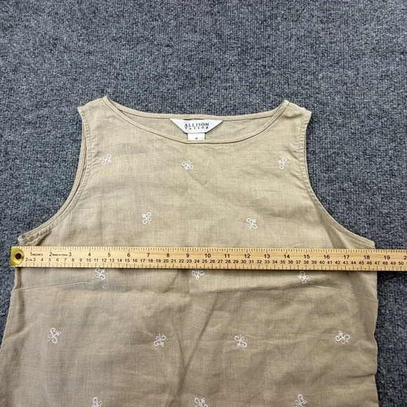 Allison Taylor 100% Linen Embroidered Tank Top Beige Sleeveless Boho M - Picture 3 of 5